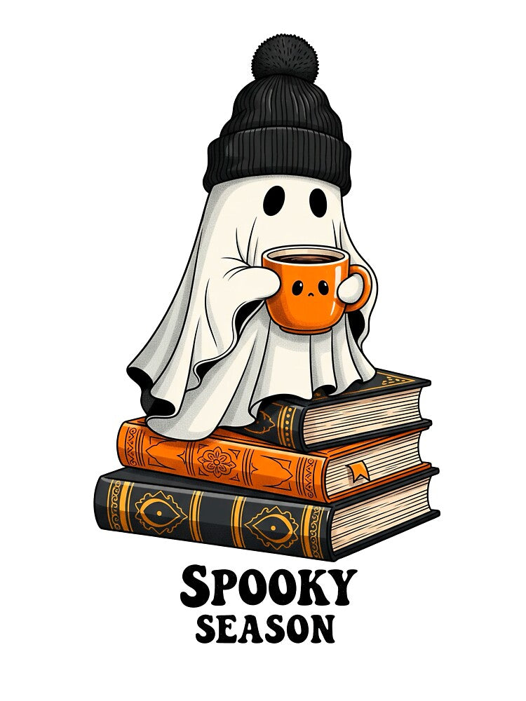 Cozy Cute Ghost Halloween Design | "Spooky Season" with Coffee & Books by j-2k