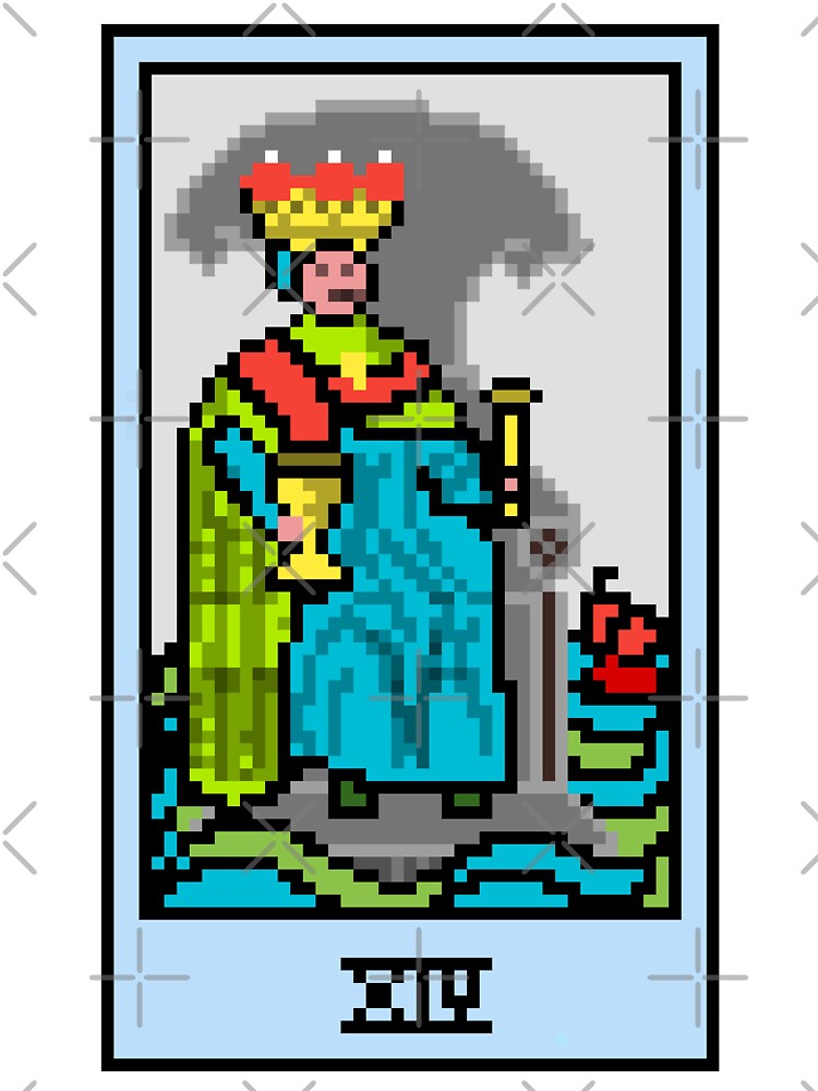Wait, is this pixel art tarot? White - Minor Arcana 'King of Cups' (Design for T-shirt, stickers and other accessories) by Pixel Waite