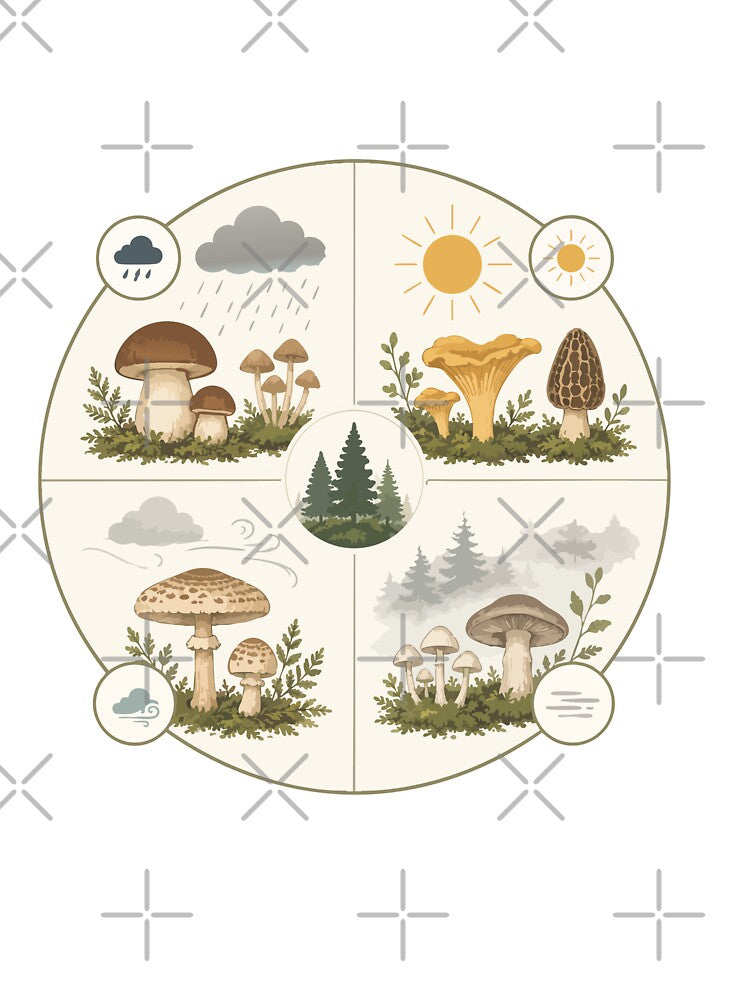 Seasonal Forest Mushrooms Mushroom Guide by Weather & Seasons Botanical by SimplePoDesign