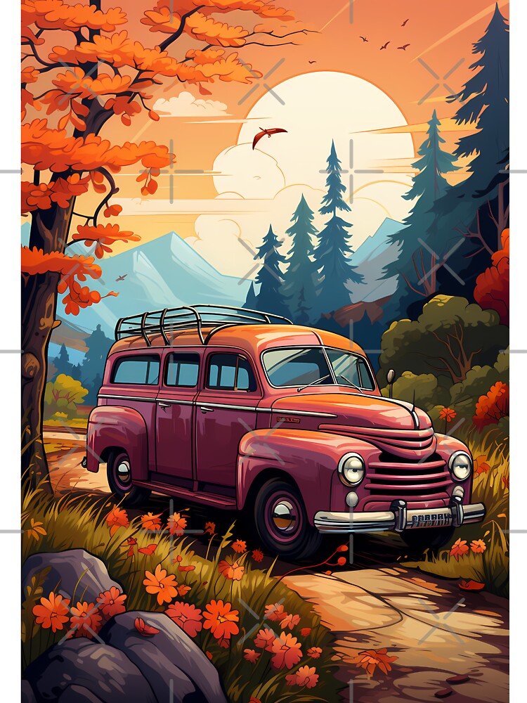 Classic Red Van Vintage Retro Fall Autumn Season Gift Her by NearlyNow