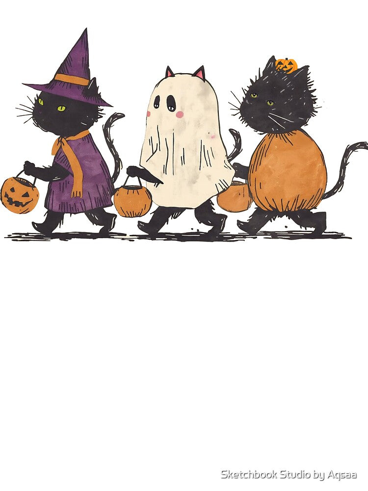Black Cats Halloween Trick or Treat Cute Spooky by Sketchbook Studio by Aqsaa