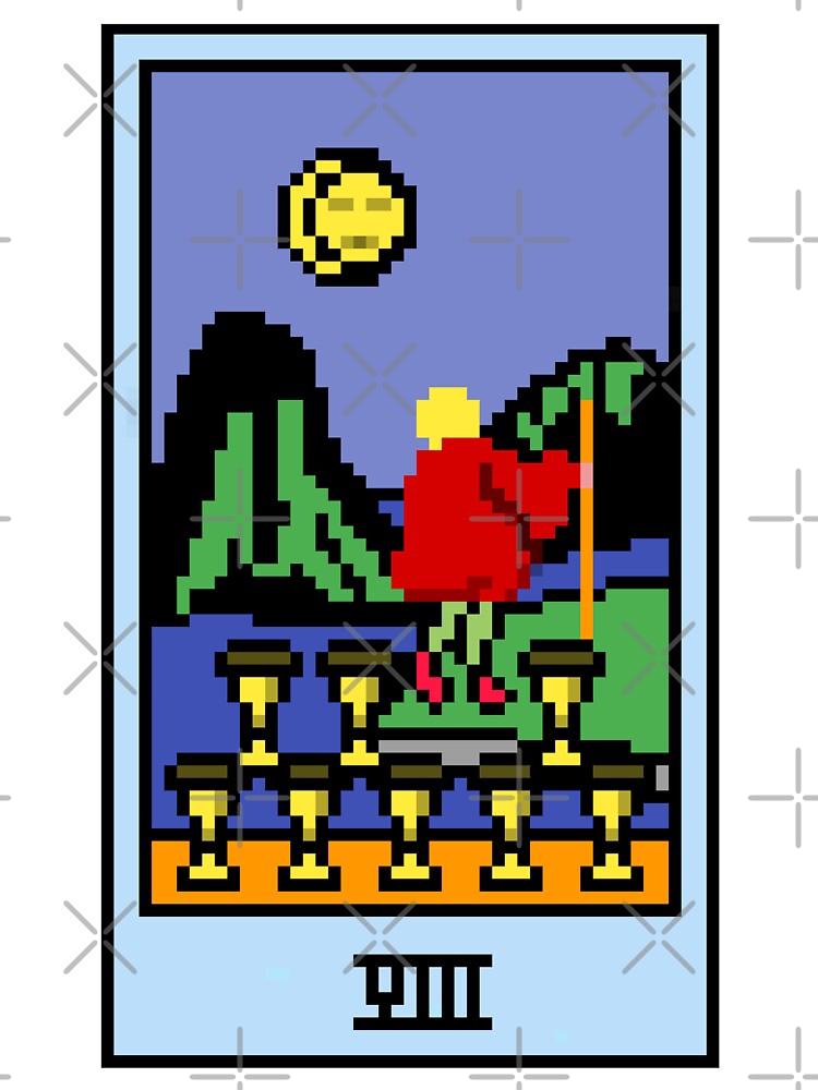 Wait, is this pixel art tarot? White - Minor Arcana 'Eight of Cups' (Design for T-shirt, stickers and other accessories) by Pixel Waite