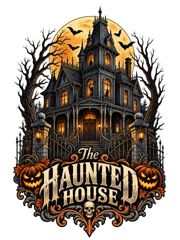 The Haunted House – Retro Victorian Haunted Mansion Halloween Design by RockitBaby