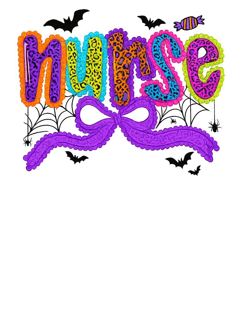 Colorful Halloween Nurse Design with Bats and Candy by haitrieuic96
