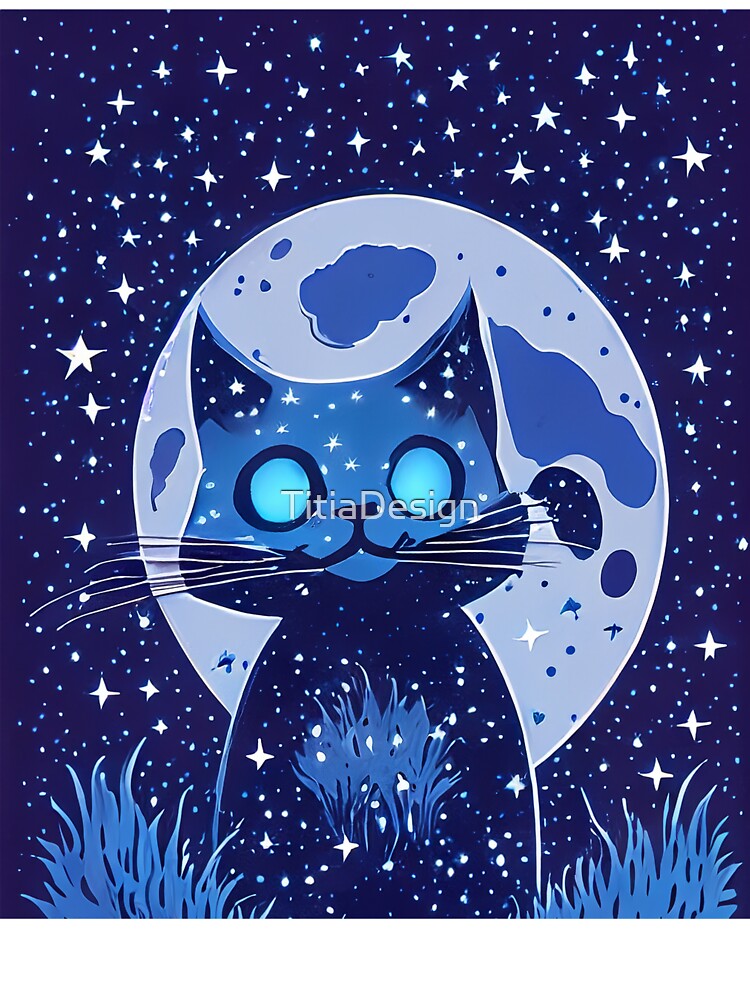 Moon Cat - Cute Cosmic Black Cat Illustration by TitiaDesign