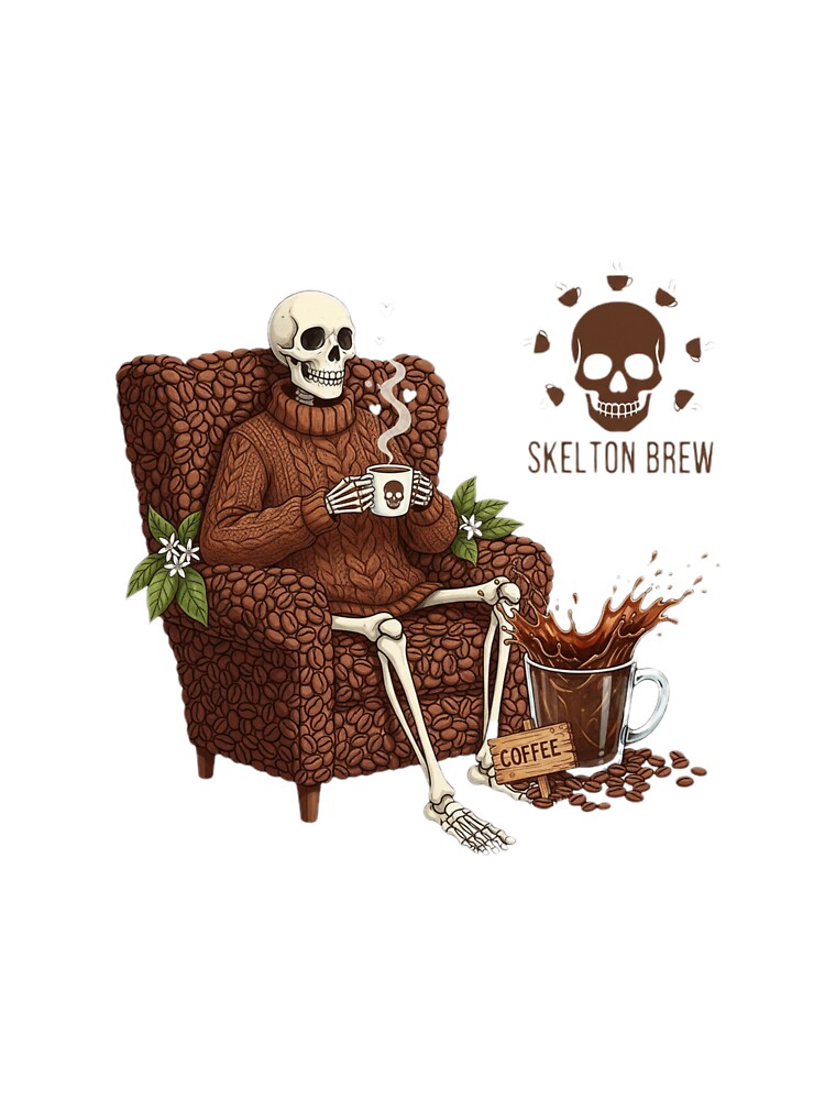 Tired Skeleton Drinking Coffee – Funny Skeleton Art by so01