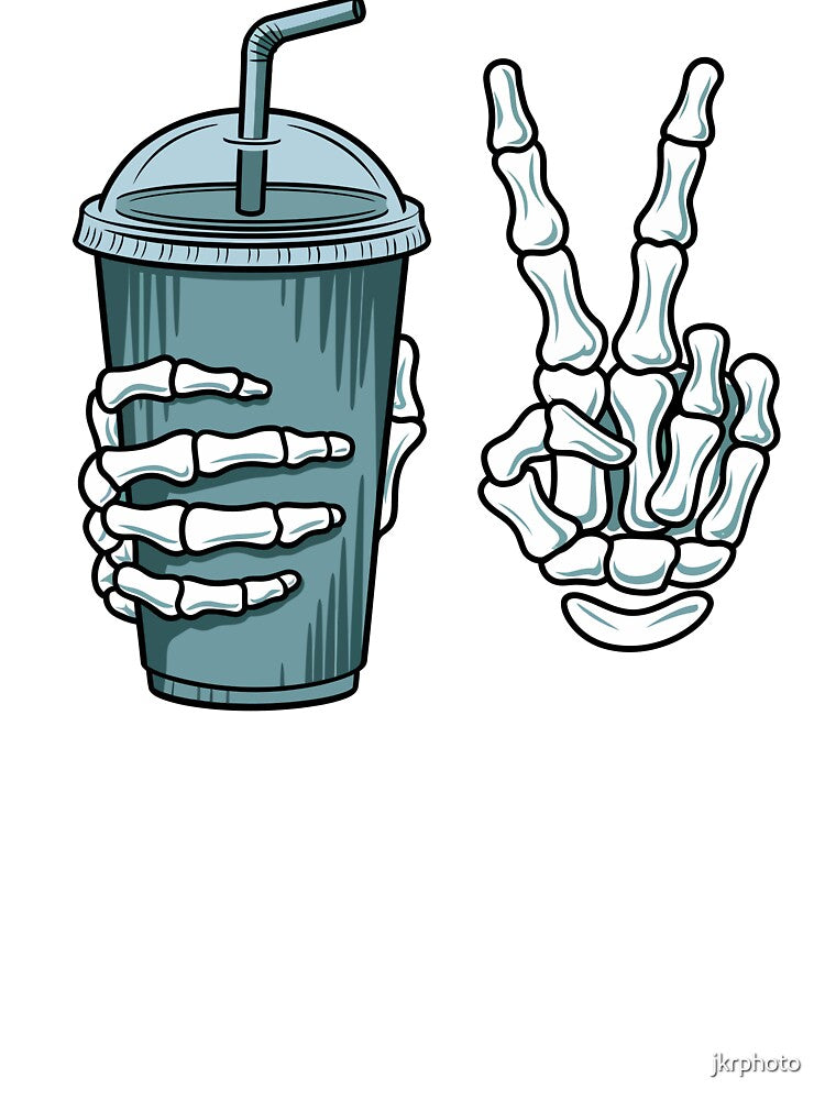 skeleton hand peace sign and coffee by jkrphoto