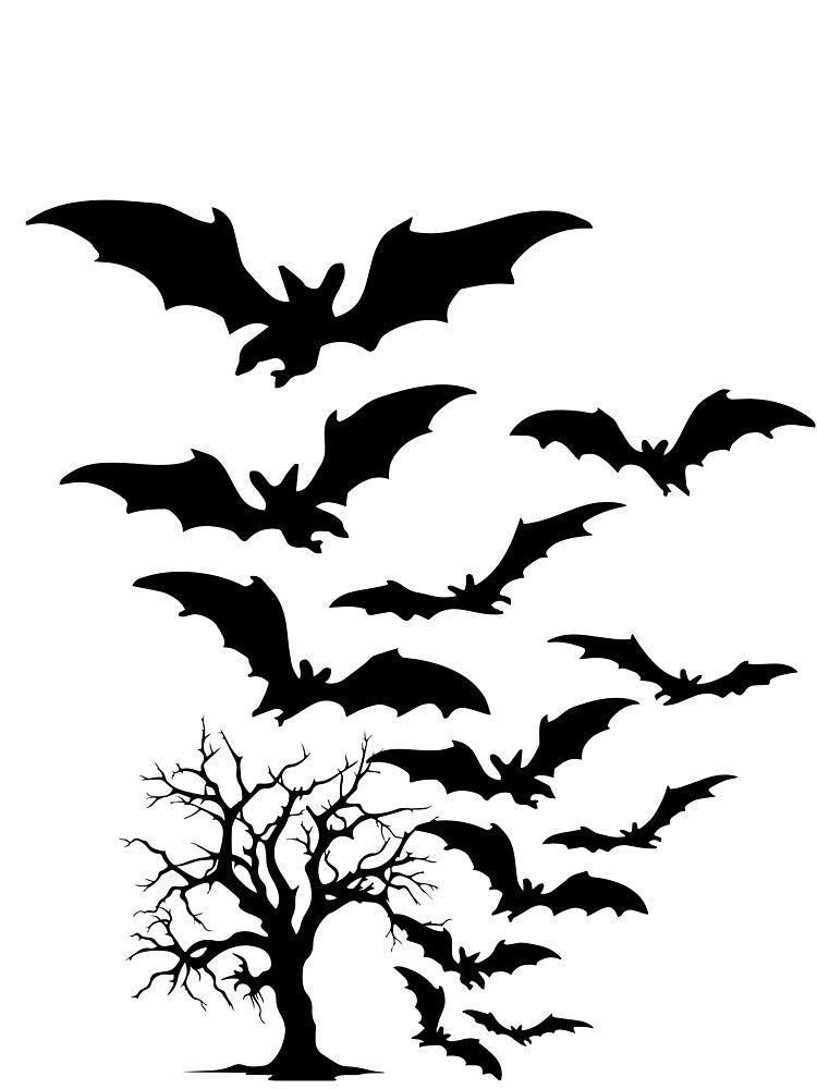 Flying Bats Silhouette Over Spooky Tree by Cutethings3