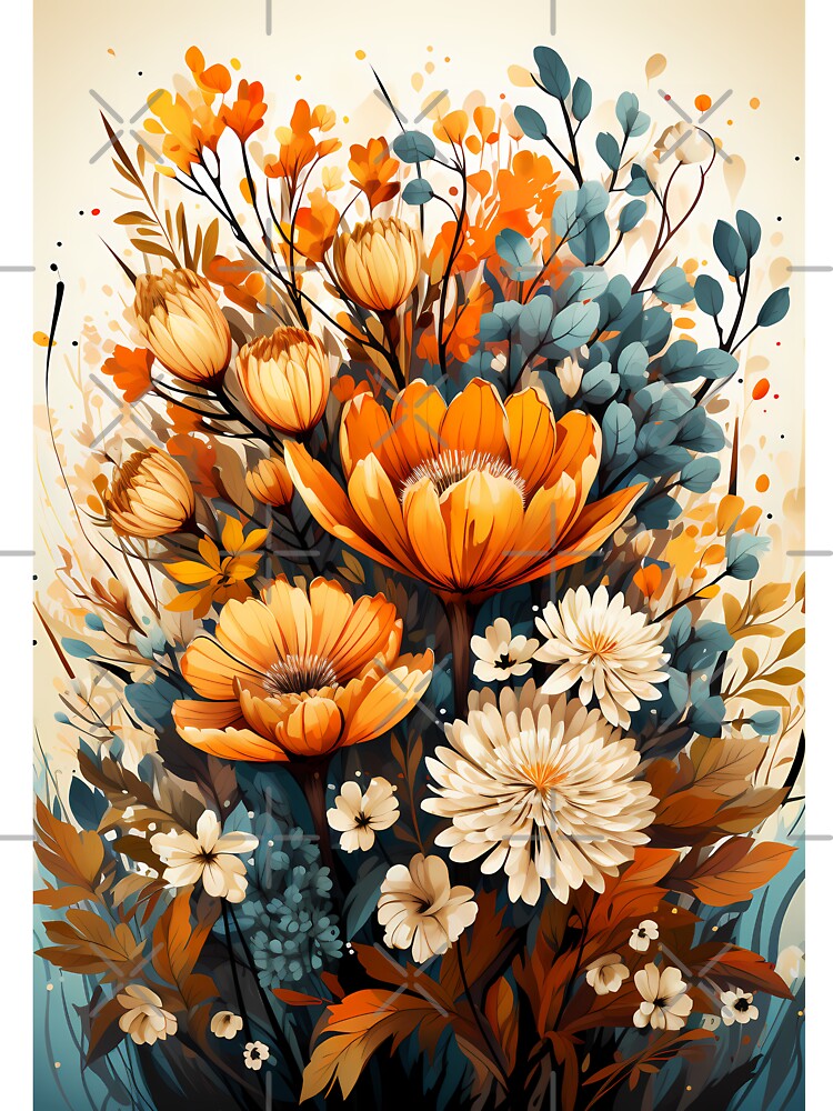 Beautiful Fall Autumn Flowers Seasonal Orange Blue White by NearlyNow