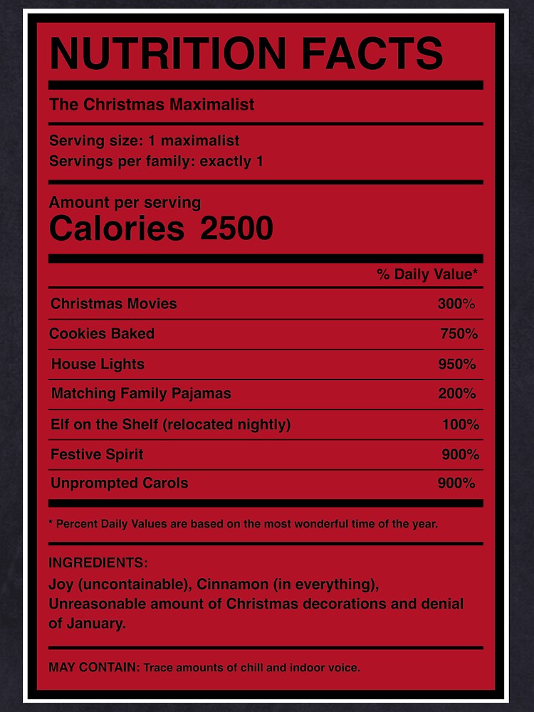 Christmas Maximalist Nutrition Facts Label by AnnIsThinking