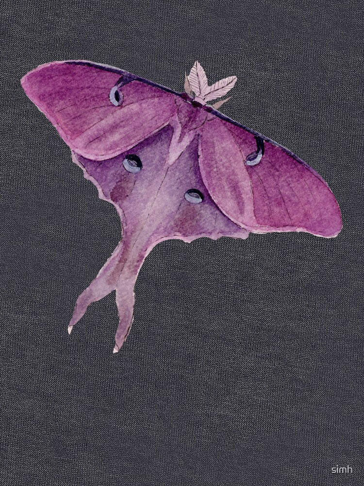 Purple Luna Moth Watercolor | Noir Plum | Amethyst Botanical Insect by simh