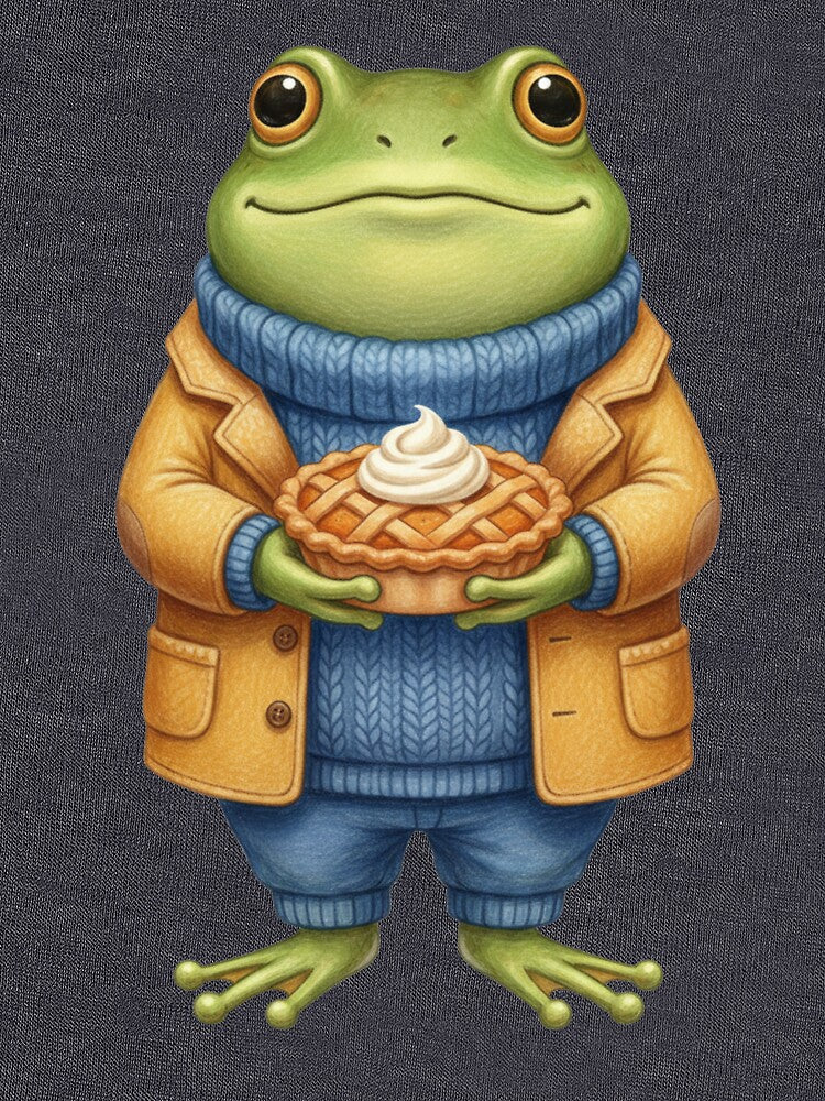 Cozy Autumn Frog with Sweater and Pumpkin Pie by Golden_Pixel_Paper