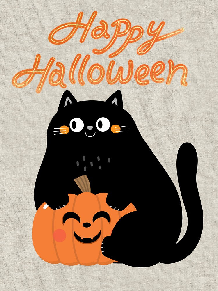 Cute Black Cat Halloween Pumpkin by     Sela Art
