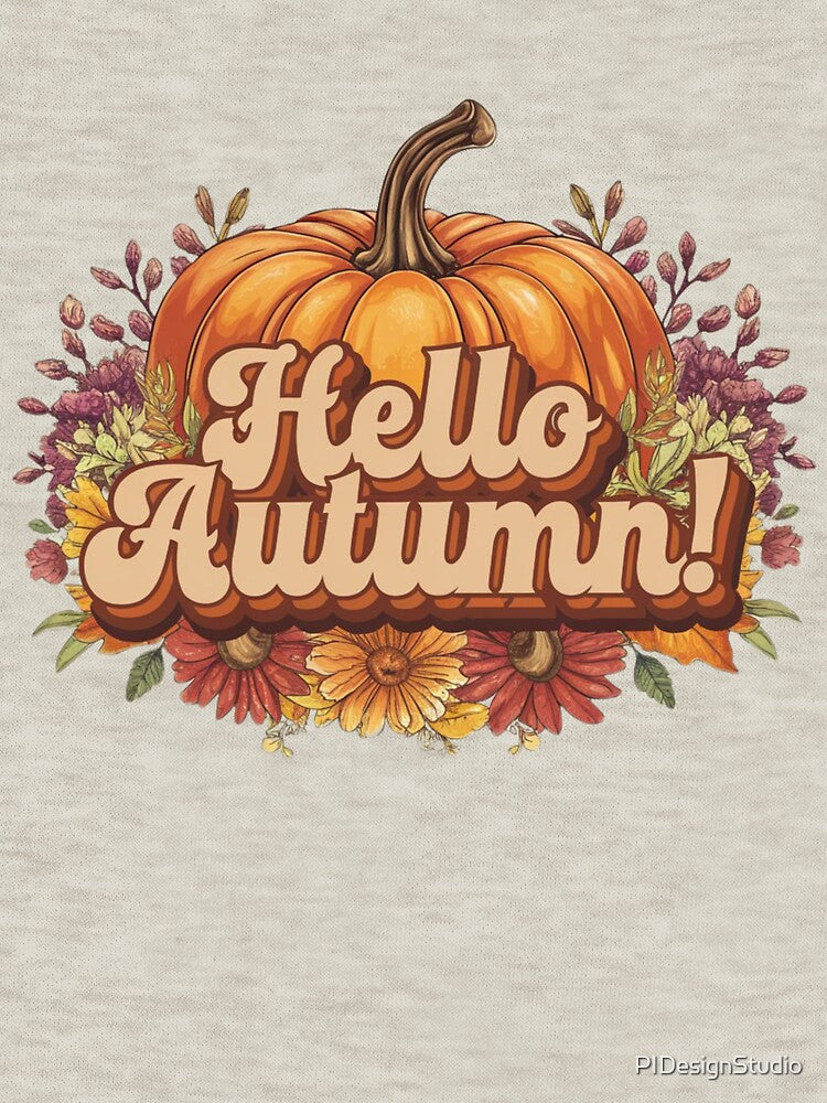 Hello Autumn - Pumpkin and Fall Leaves by pnidesign