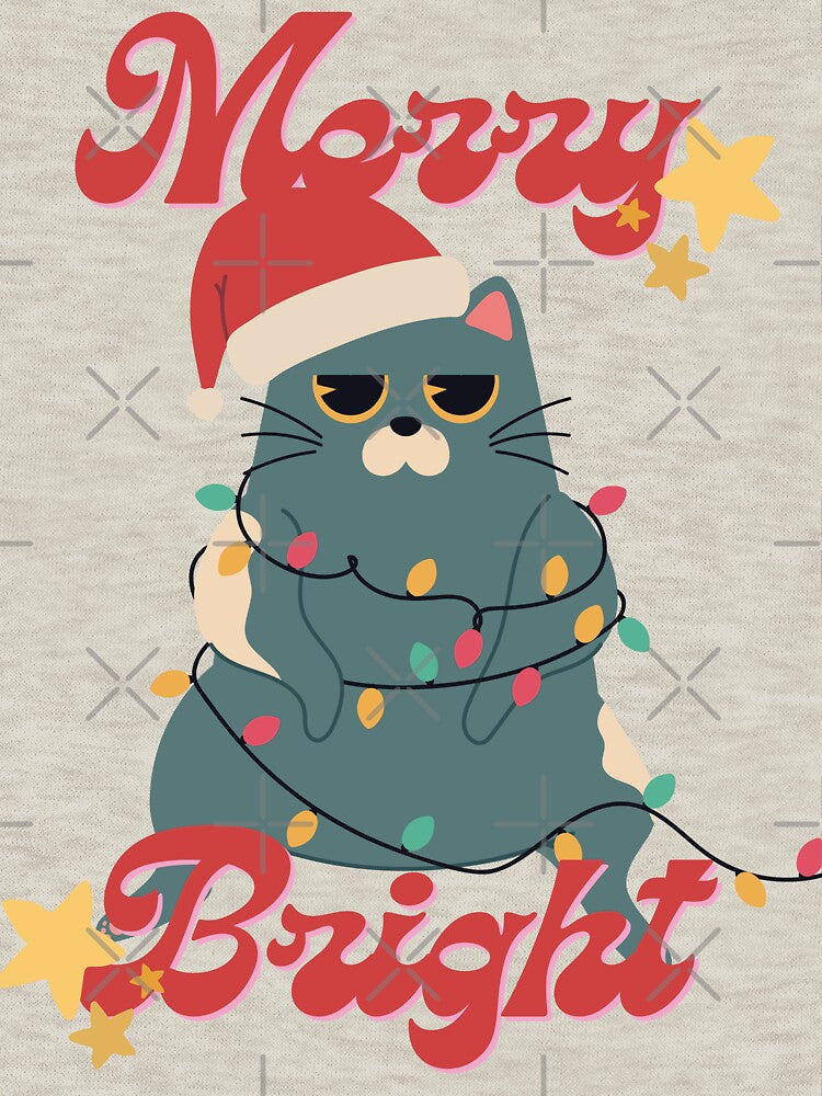 Merry and Bright Christmas Funny Cat by Mariana Piana
