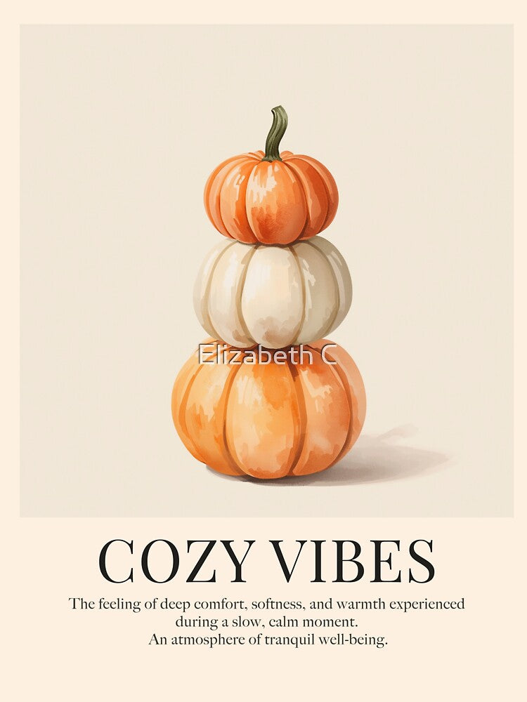 Cozy Poster Minimalist Pumpkins Watercolor Autumn Vibes by ElizabethCoelho