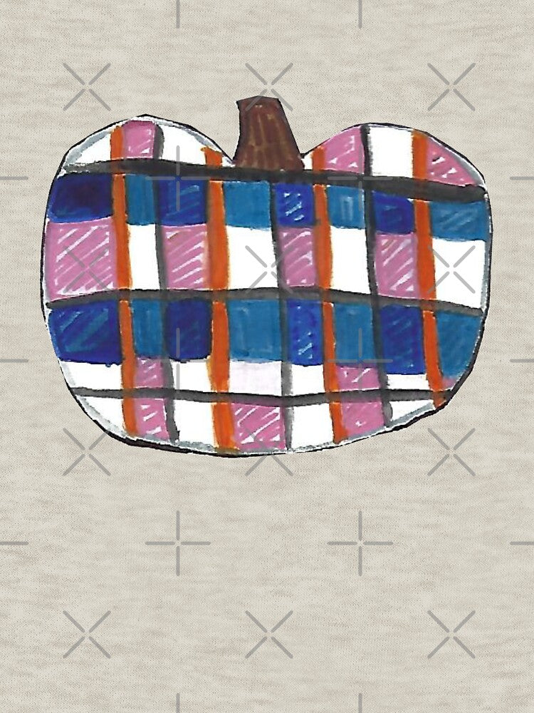 Pink, Blue and Orange Plaid Watercolor Pumpkin by ArtsyRabbit