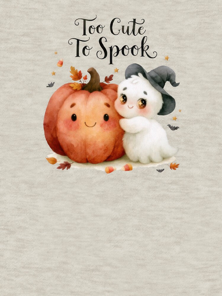 Too Cute To Spook Kawaii Ghost Hugging Pumpkin Halloween T-Shirt Design by Zabolotna_Art