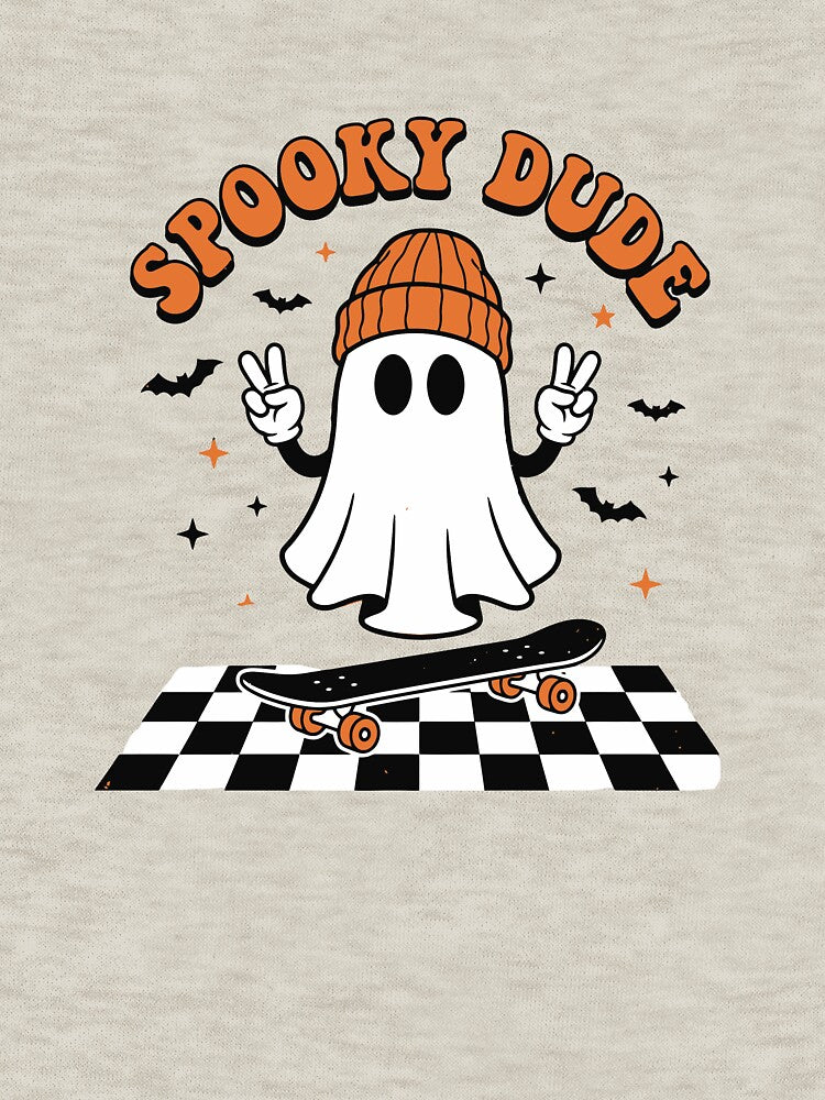 Spooky Dude Ghost Skateboarding T-Shirt, Retro Halloween Skater Autumn Tee by imad  triake