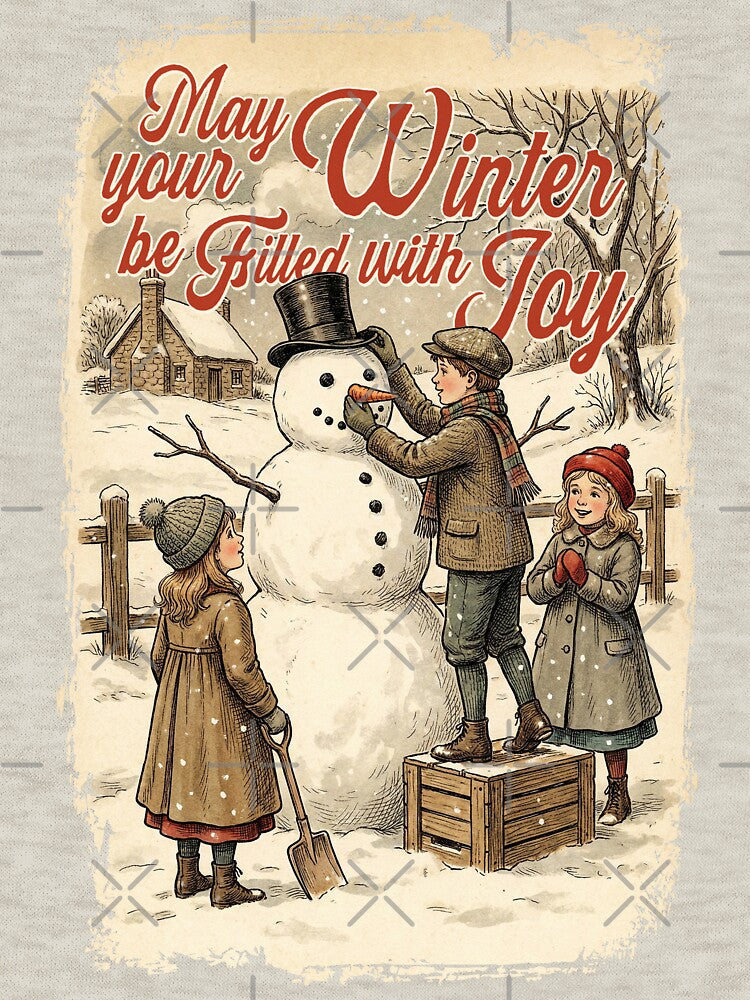 Vintage Christmas Children Building Snowman by KAI-Studio