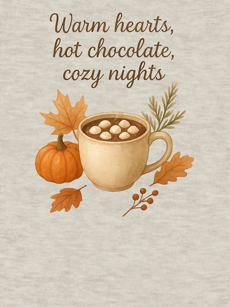Warm Hearts, Hot Chocolate, Cozy Nights – Cozy Fall & Winter T-Shirt by HooptownRV