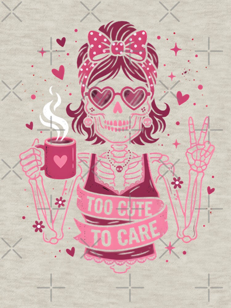 Copy of Too Cute to Care Funny Skeleton Messy Bun Graphic by w66aboo