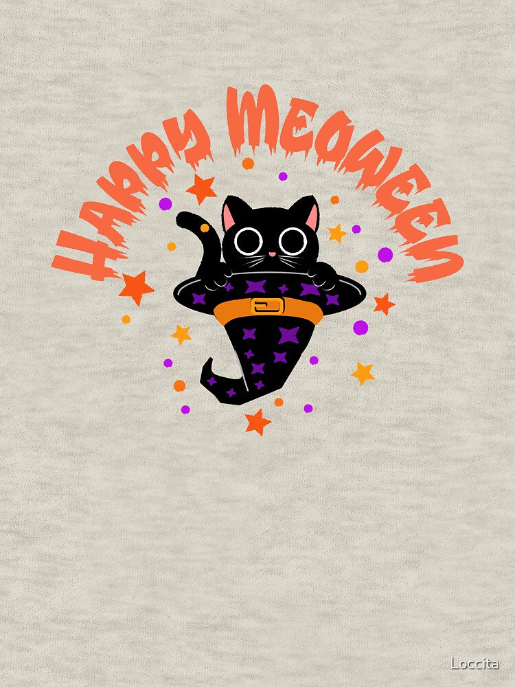 Happy Meoween Funny Black Cat Halloween T Shirt by Loccita