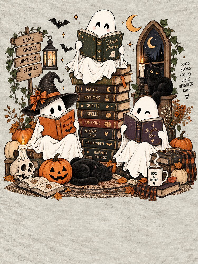 Cozy Ghost Reading, Cute Halloween Book Lover, Books and Coffee Spooky Vibes, Ghost Reader Fall Bookish Aesthetic, Cozy Autumn Gift by Quiajia