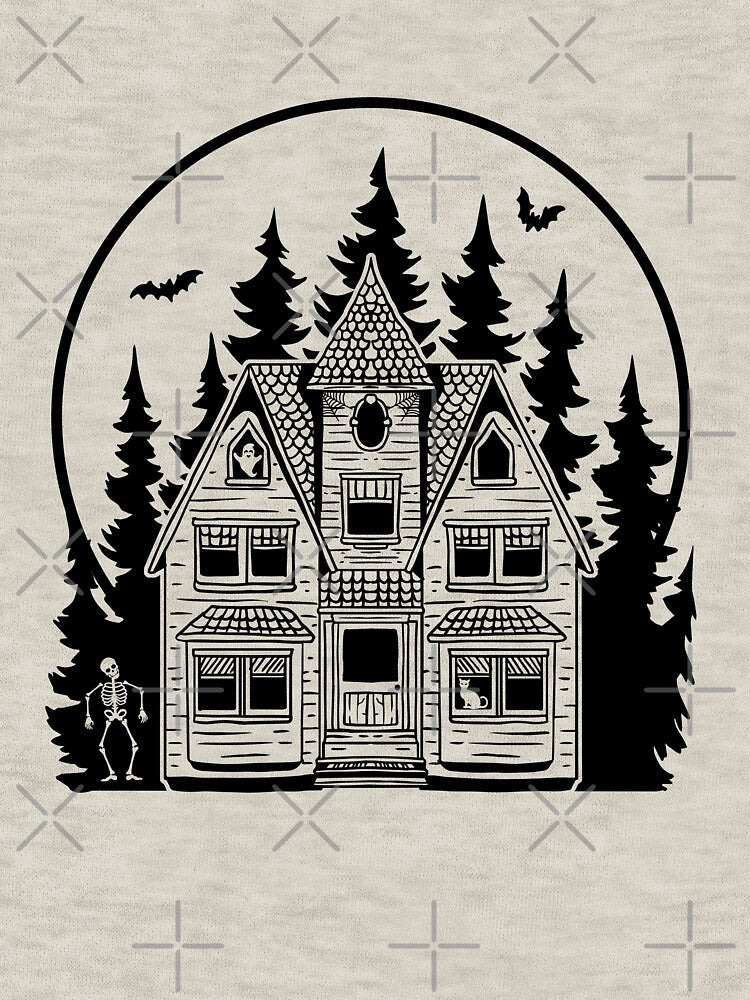 Spooky Haunted House With Forest Black Background  Halloween Design by Tonya51