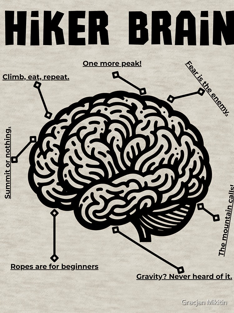 Hiker Brain - gear Up and conquer funny t-shirt by Gracjan Mikitin