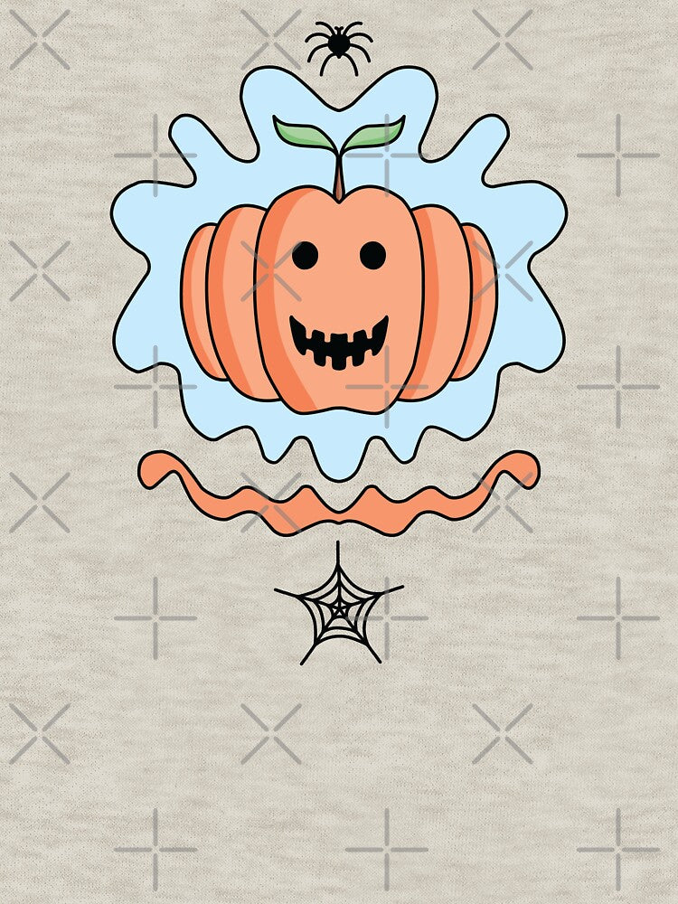 Cute Cartoon Halloween Pumpkin with spider and spider web in pink background by Twist Design
