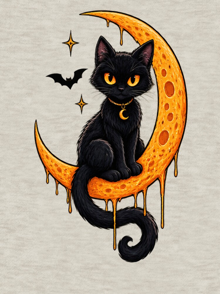 Black Cat on Crescent Moon Spooky Halloween Gothic Cat by Kladhadredo
