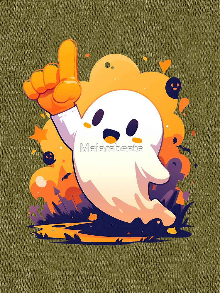 Kawaii Ghost with Foam Finger – Cute Spooky Halloween Design by Meiersbeste