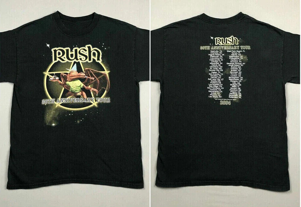 Vintage Rush 30th Anniversary Tour Unisex Cotton 2 Sides Black Tee Unisex