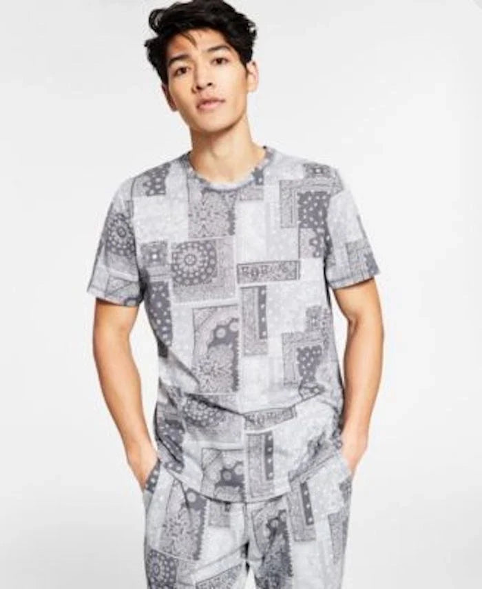 Sun + Stone Mens Gray Paisley Bandana Print Soft T Shirt Unisex