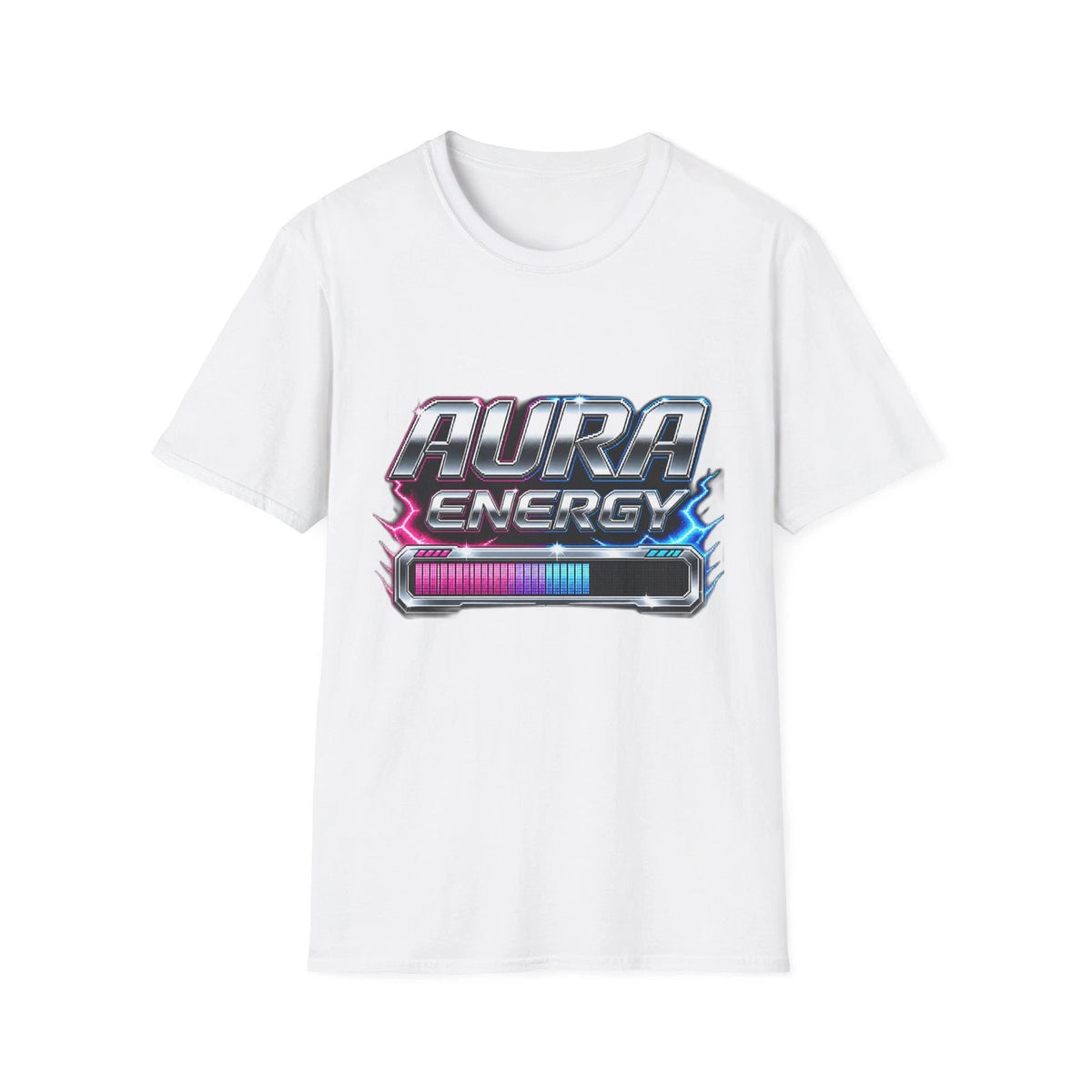 Aura Energy T-Shirt | Y2K Chrome Lightning Power Bar Gamer Graphic Tee