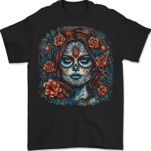 Day of the Dead Sugar Skull Girl Santa Muerte Mens 100% Cotton Unisex