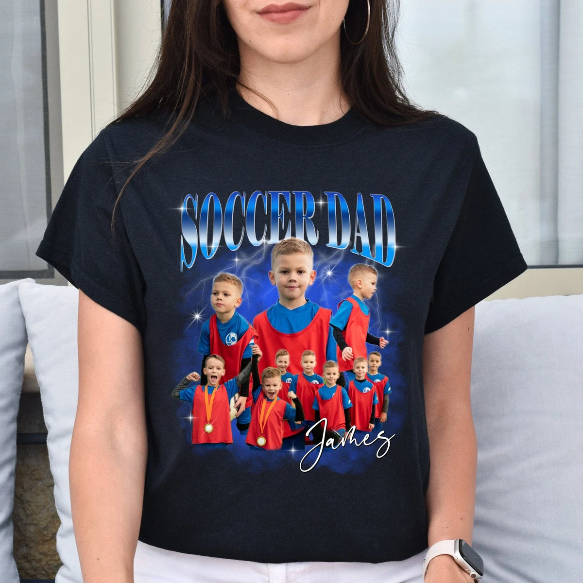 Custom Soccer Dad Unisex Your pictures Soccer Father tee Black Navy Dark Unisex