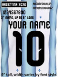 ARGENTINA 2026 CUP World IRON ON heat press transfer numbers soccer jersey Unisex