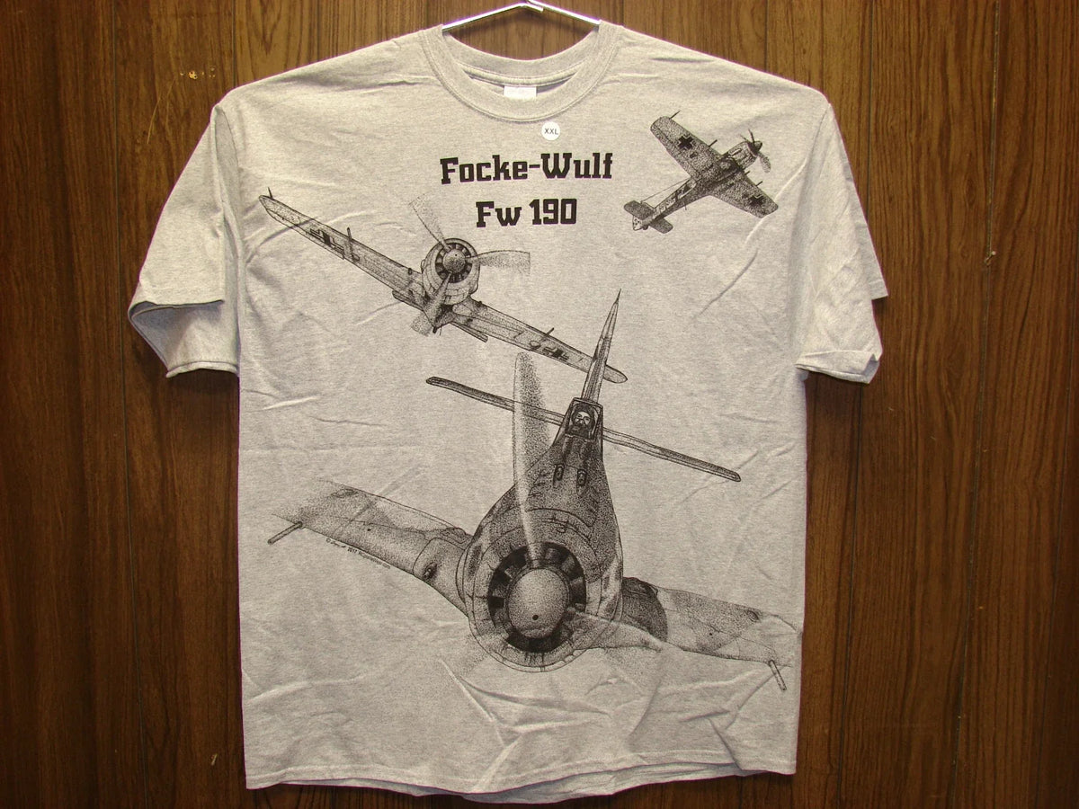 Focke-Wulf Fw190 WW2 Airplane w/ HUGE print on front , Youth & Adult Unisex