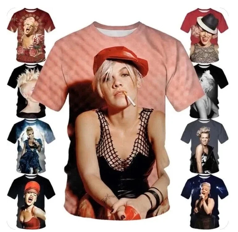 Sexy Singer Pink Unisex 3D Print Women Men Short Sleeve Tops Casual Tee Unisex