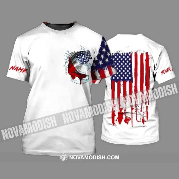 Unisex Shirt - Custom Name American Fishing Flag 3D T-Shirt BS1738