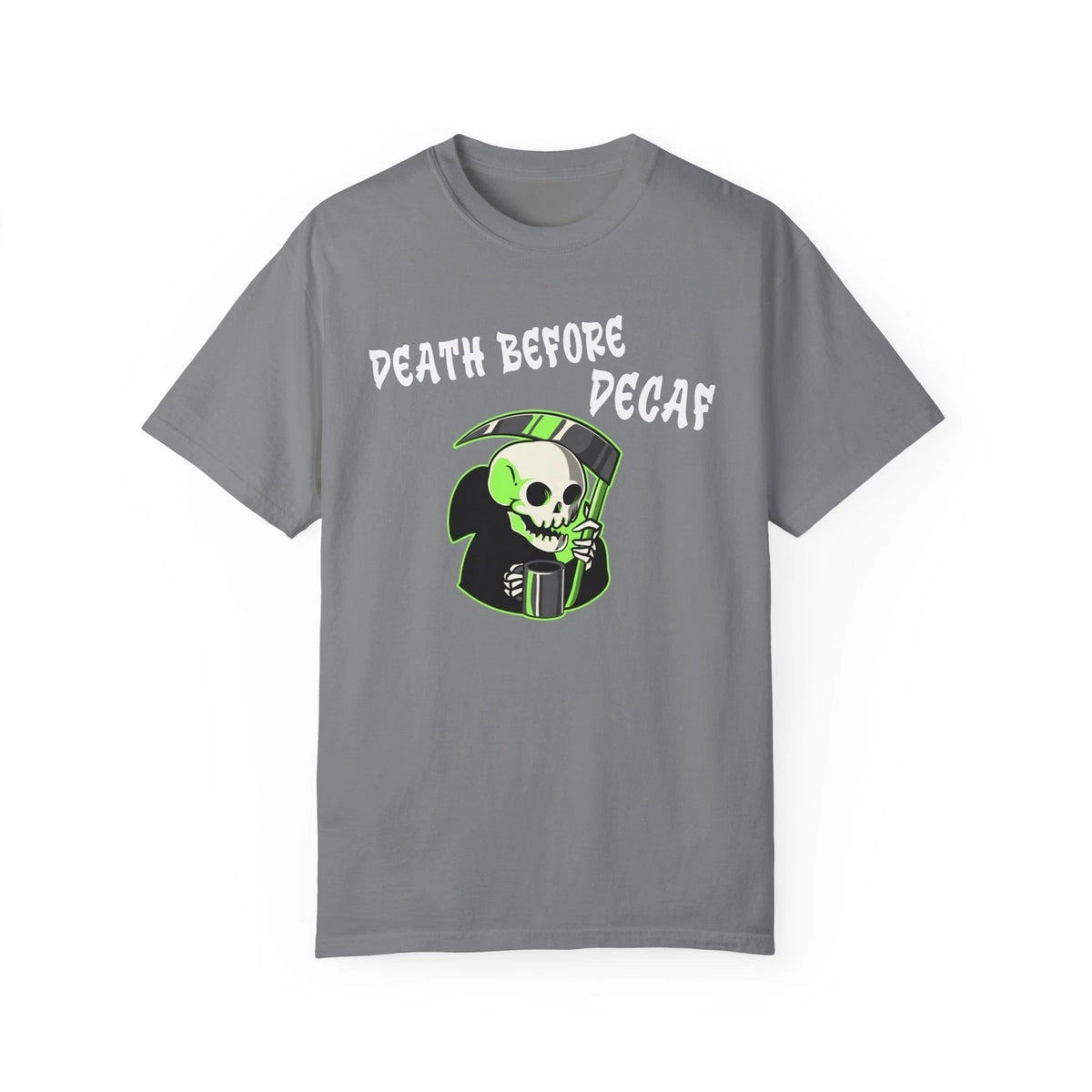 Skeleton Death Before Decaf Unisex Tee, Skull Coffee Lover Shirt, Grunge Graphic