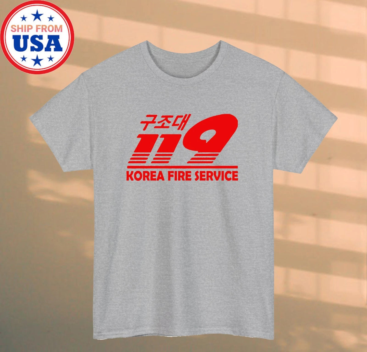 Korean Fire Service Firefighter Fireman 119 Men's Grey Size S-5XL