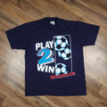 Vintage Soccer Mens XL Navy Play 2 Win Graphic Made in USA 90s Unisex