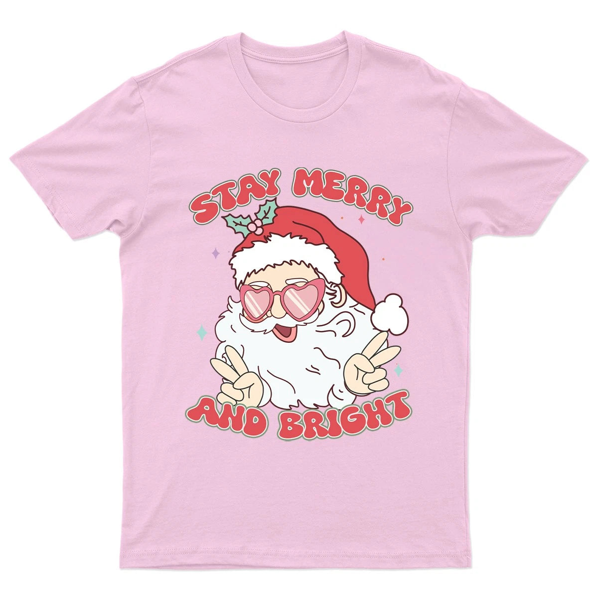 Stay Merry And Bright T-Shirt Unisex Gift Retro Seasonal Funny Xmas Claus
