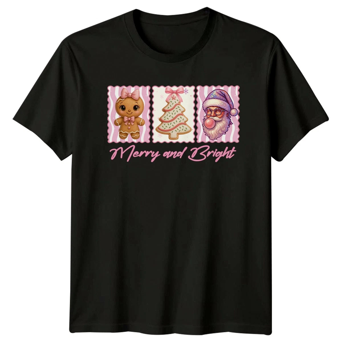 Merry And Bright Christmas Holiday Santa Gingerbread Mens Womens Graphic Tee