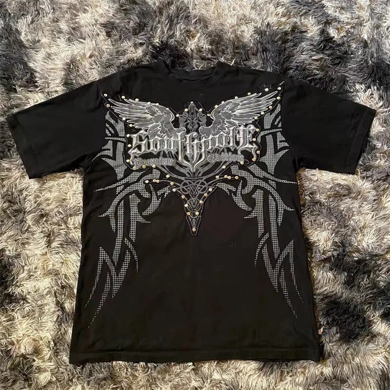 Mens Y2K Gothic Graphic T Shirt Streetwear Skull Cross Oversized Tee Top