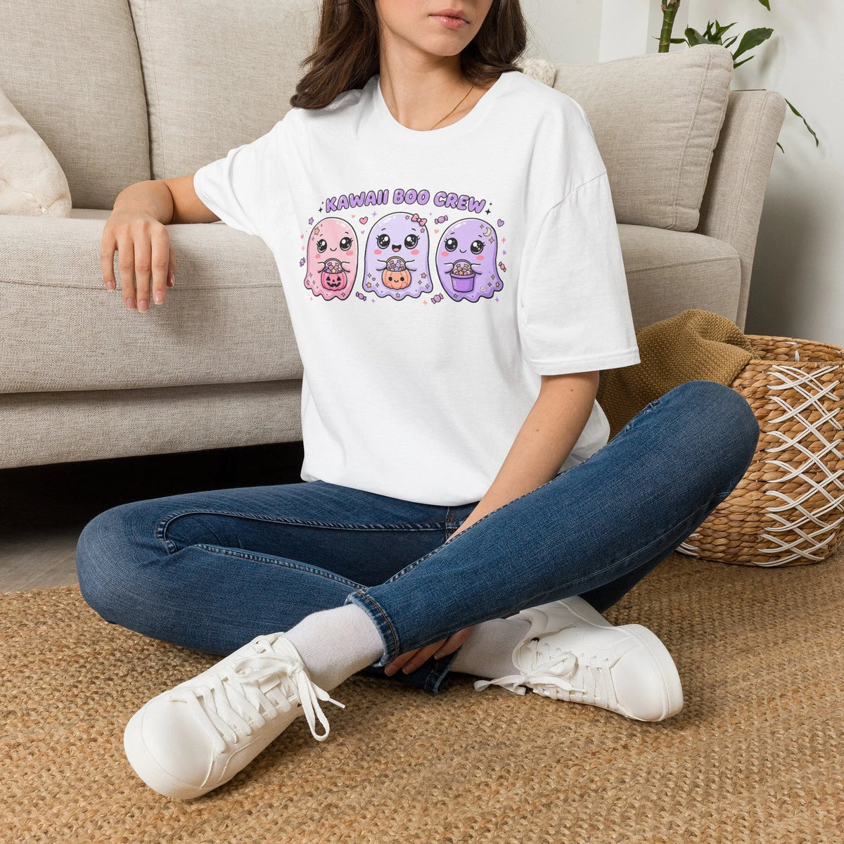Kawaii Boo Crew ghost trio T-Shirt | cute pastel Halloween tee