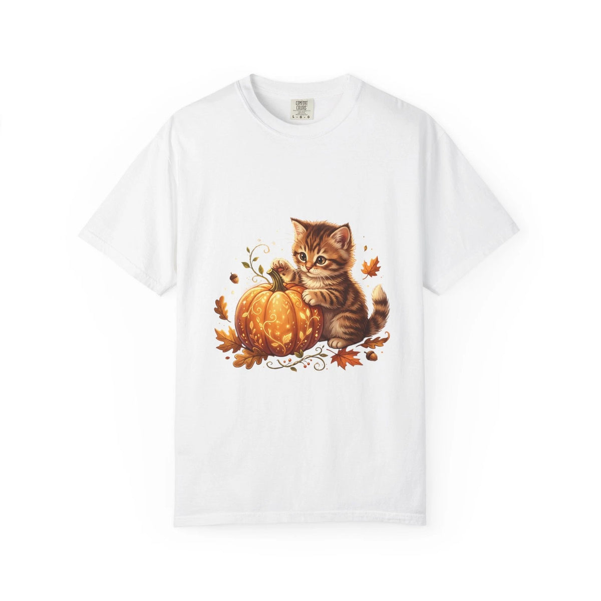 Autumn Kitten Pumpkin T-Shirt | Fall Cat Tee, Pumpkin Patch Illustration